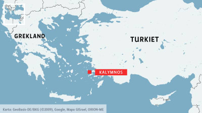 Kalymnos mellan Grekland och Turkiet.