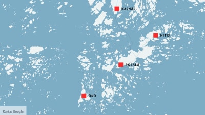 Karta med Örö, Rosala, Hitis och Kasnäs.