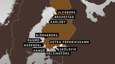 Karta över de tio största hamnarna i Finland.