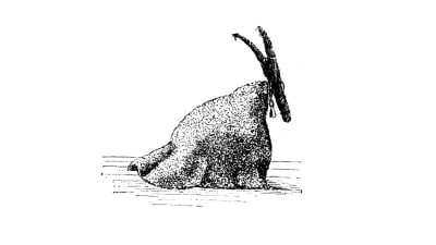 En tecknad svartvitt bild på julbocken.