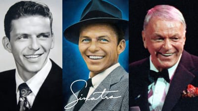 Tre bilder av Frank Sinatra i olika åldrar