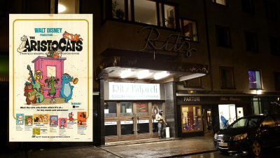 Före detta biograf Ritz vid Södra Hesperiagatan i Helsingfors visade Disneyfilmen Aristocats.