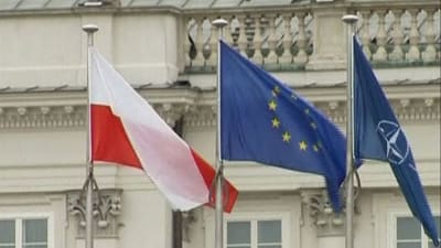 Polen-flagga och EU-flagga