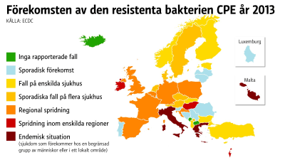 Karta över CPE-spridning i Europa 2013.