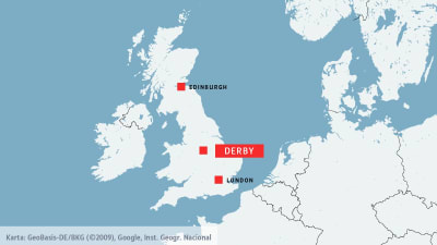 karta över Storbritannien och Derby.