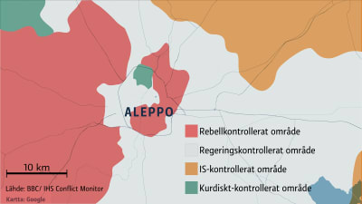 En grafisk karta av krigets Aleppo, Syrien
