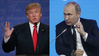 En bild av Donald Trump och en av Vladimir Putin sammanfogade