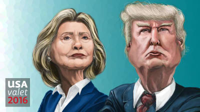 Karikatyr av Hillary Clinton och Donald Trump.
