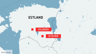 Karta som visar Viljandi och Otepää i Estland