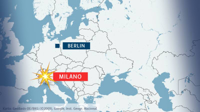Karta över Berlin och Milano.