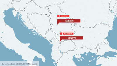 Karta över Serbien och Kosovo.
