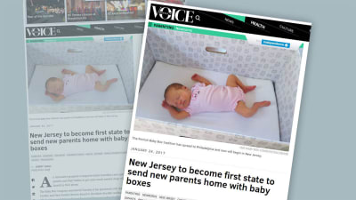 Nyhetssajten PhillyVoice rapporterade om att delstaten New Jersey börjat dela ut moderskapsförpackningar.