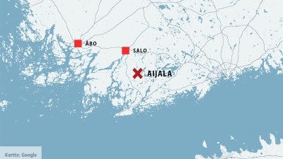 Karta som visar var Aijala är beläget