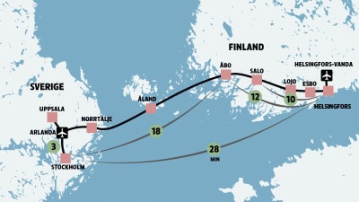 Potentiell hyperloop-bana mellan Finland och Sverige.