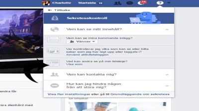 Skärmdump på inställningar för personlig information på Facebook.
