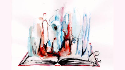 Illustration av bok och gestalter som reser sig ur boken.