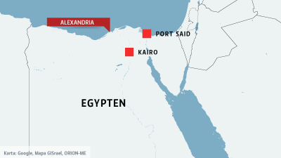 Karta över Egypten med kuststäderna Alexandria och Port Said uppe i nprr samt Kairo.