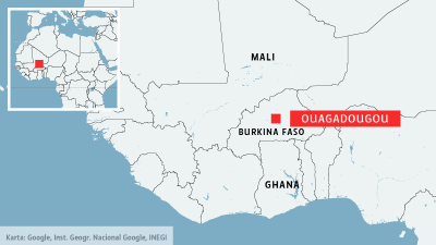 Karta över Brukina Faso och huvudstaden Ouagadougou.