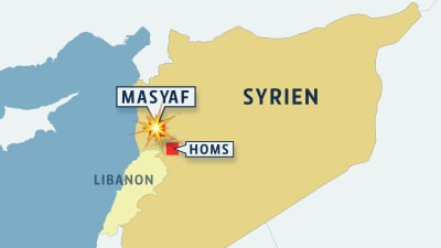 Karta över Syrien med Masyaf och Homs. 