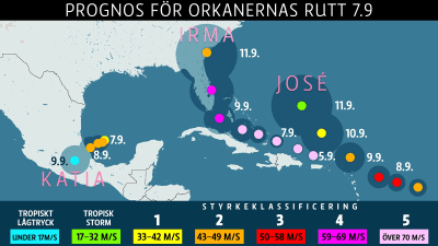 Prognoskarta för orkanernas rutt 7 september