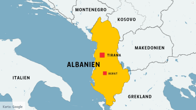 Karta över Albanien.