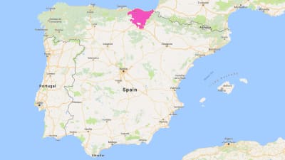 En karta över Spanien där regionen Baskien är markerat med lila.
