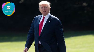 En bild på Donald Trump med Nyhetsskolans logo i vänstra övre hörnet.