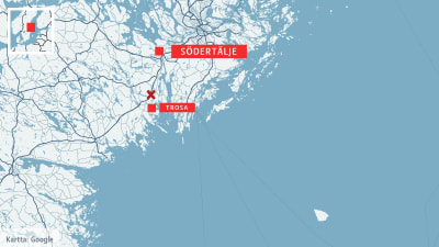 Karta över området i Sverige där ett regionaltåg krockade med en stridsvagn.