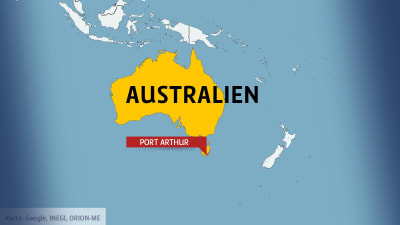 Karta med Australien och Port Arthur.