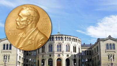 Norska stortinget med Nobelmedalj.