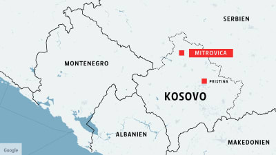 Karta över Kosovo med grannländer.