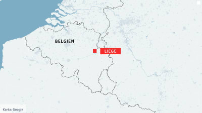 Karta över Belgien med Liege utprickat.
