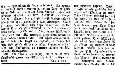 En gammal tidningsartikel från 1859. Skriven på gammal svenska med gamla bokstäver.