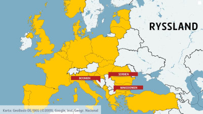 Karta över Natoländer och Ryssland.