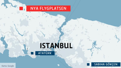 Karta över Istanbul och stadens flygplatser.