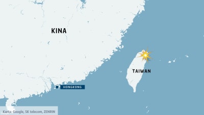 Karta över Kina och Taiwan med Hongkong.