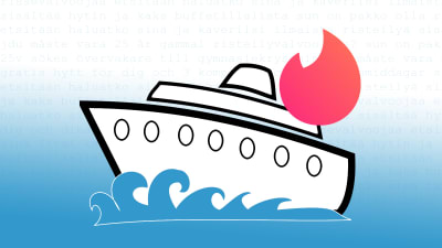 Illustration av fartyg med Tinderlogo.