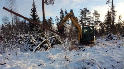 Efterröjningsarbete på Åland efter stormen Aapeli. 