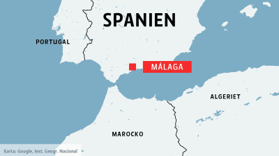 Karta över Spanien och Málaga.