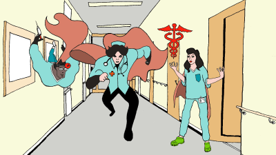 Illustration av superhjältar som är vårdare
