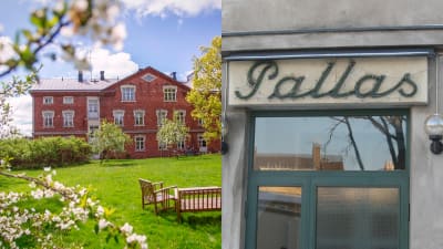 Ett bildkollage som visar det stora tegelhuset från 1899 i Billnäs, samt Bio Pallas fasad i Karis.