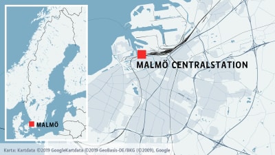 Malmö centralstation på en karta.