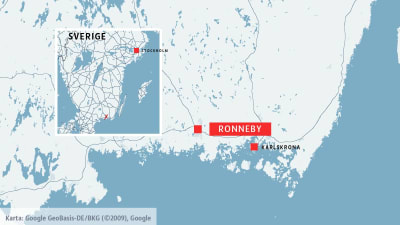 En karta för att förtydliga var Ronneby är i Sverige.