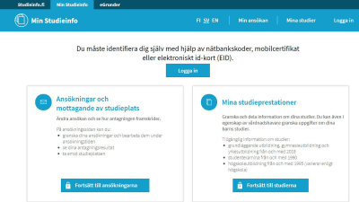 Skärmdump från webbsidan Studieinfo.fi.
