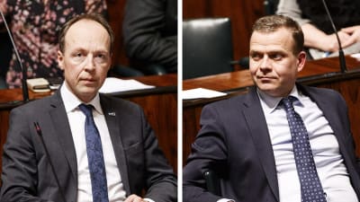 Kollage på Jussi Halla-aho (Sannf) och Petteri Orpo (Saml).