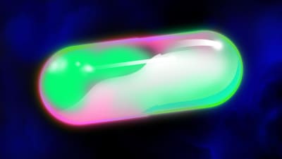 Futuristiskt piller, illustration. Psykedeliska färger