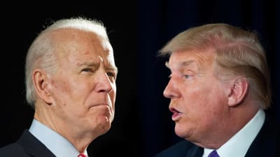 Demokraternas presidentkandidat Joe Biden (t.v.) och USA:s nuvarande president, republikanen Donald Trump.