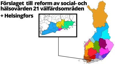 Finlands karta med 21 områden+Helsingfors