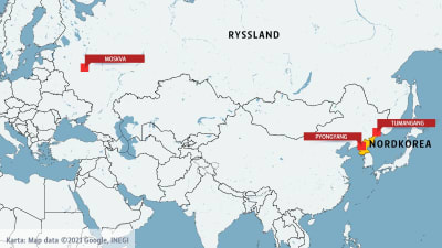 Karta över Ryssland och Nordkorea.