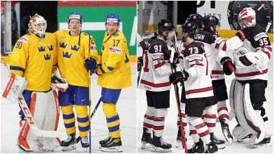 Sverige och Kanada firar sina segrar.